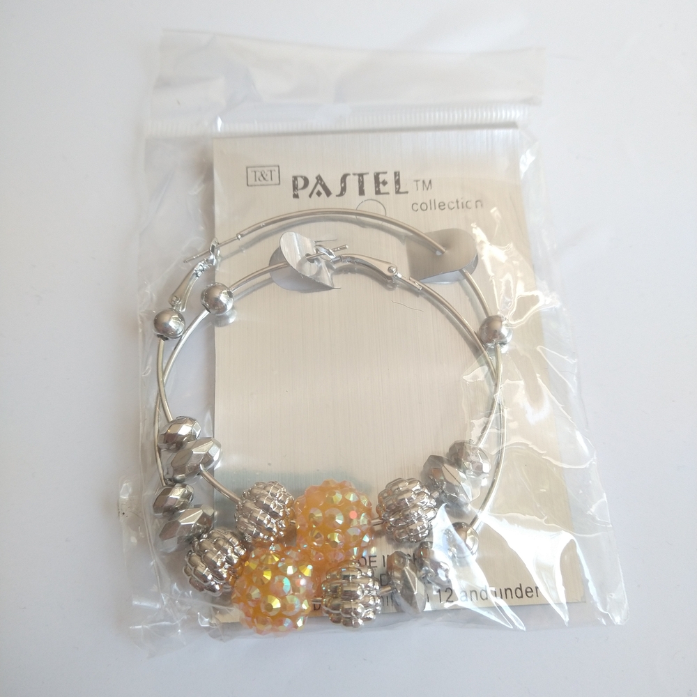 Pastel Silver and Orange Hoop Earrings
